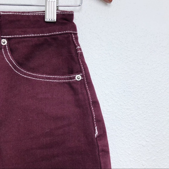 Maroon Contrast Lace Stitching Distressed Hem
Skirt - Picture 4 of 7